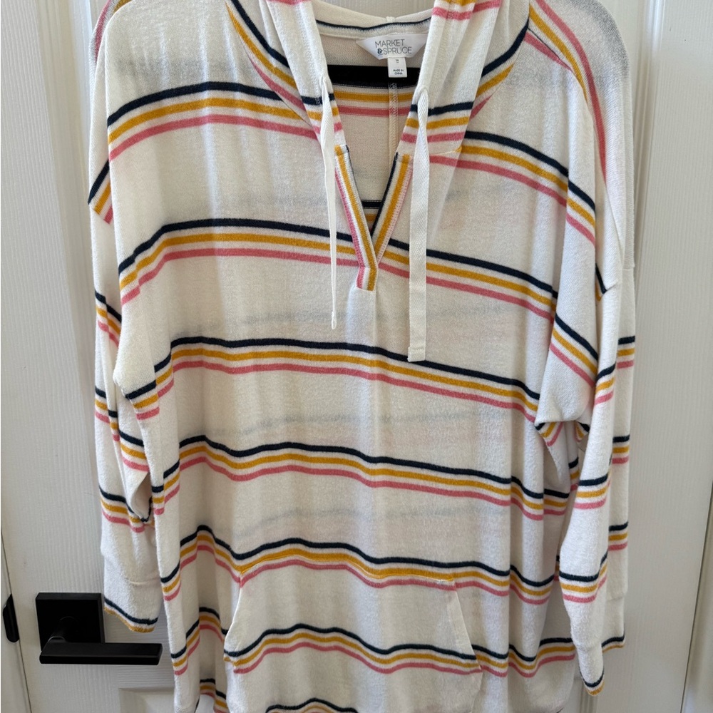Market & Spruce Cream Hoodie with Multicolor Stripes